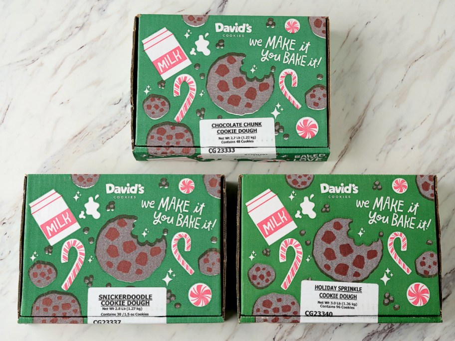 3 holiday themed David Cookies Holiday Gift Boxes