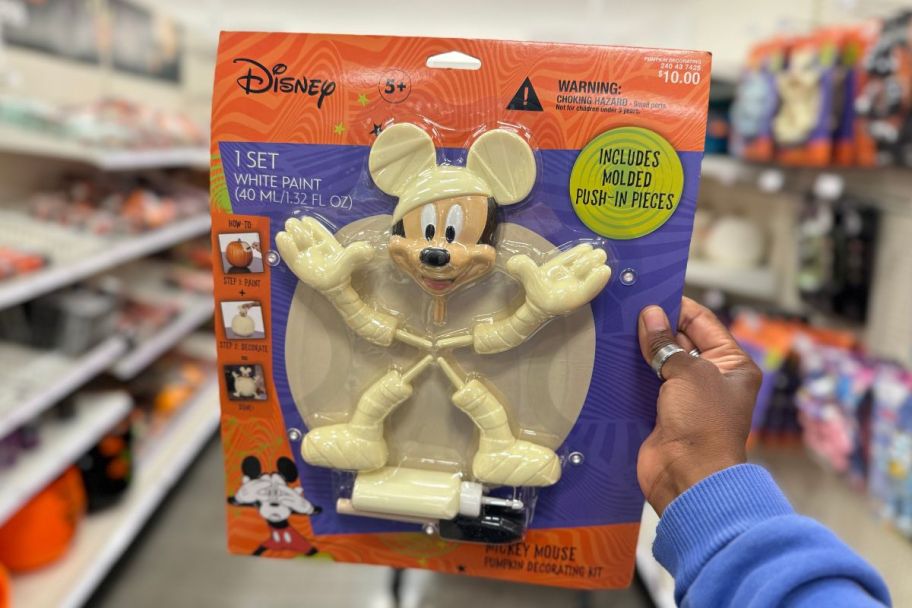 a mickey mouse mummy no carve pumpkin decorating kit