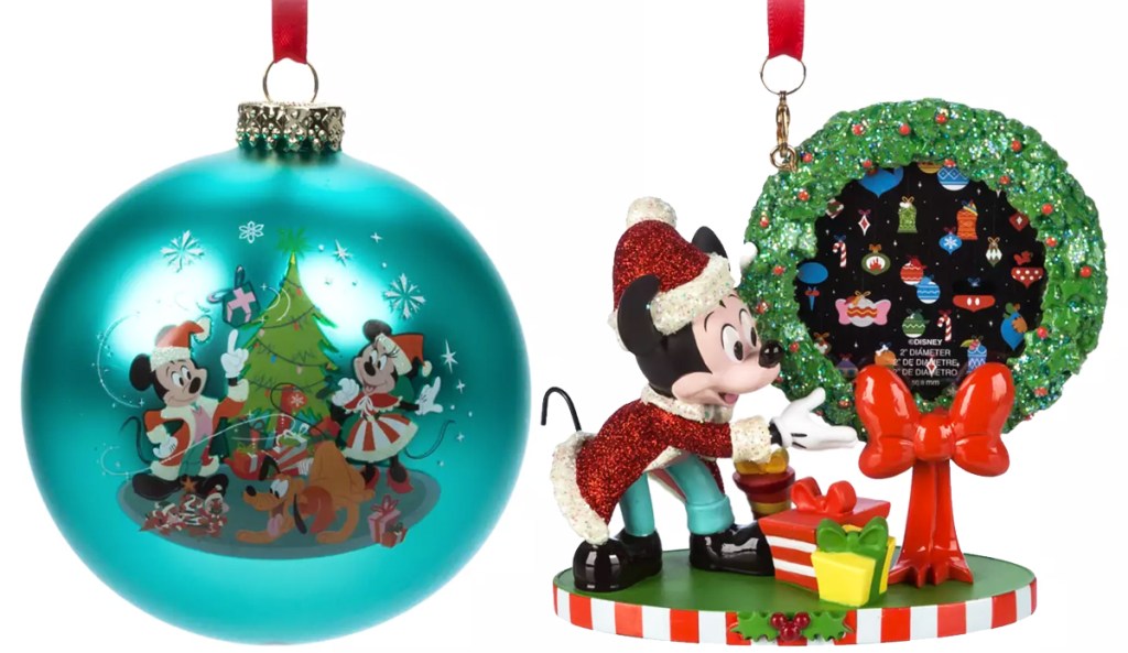 teal disney christmas ornament ball and mickey mouse photo frame ornament