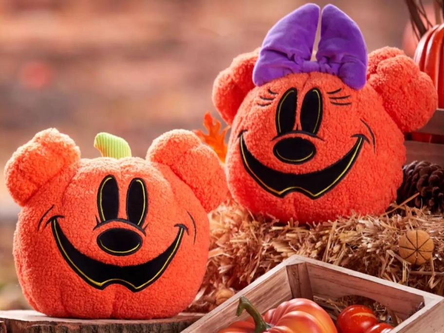 Two Mickey and Minnie Pumpkin Halloween Throw Pillows 