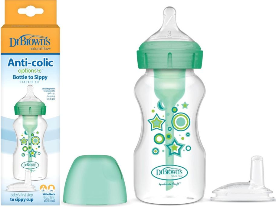 A Dr. Brown's Anti-Colic Transitions Bottle with cap