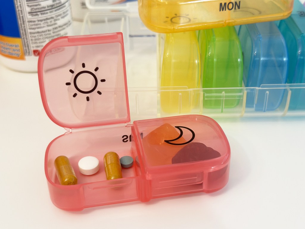 daily pill organizer with lid open