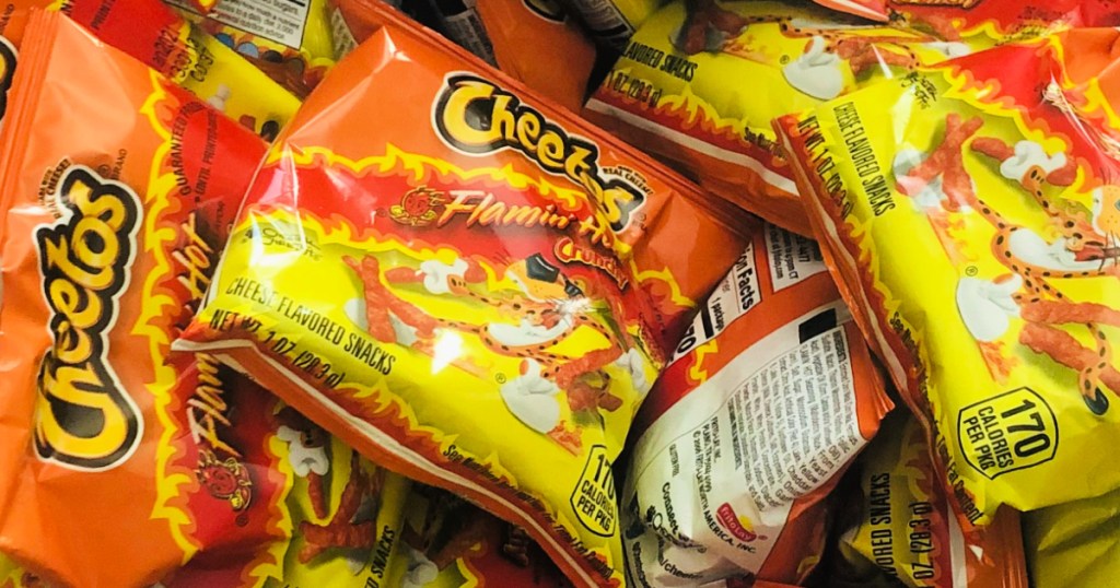 box of flamin hot cheetos