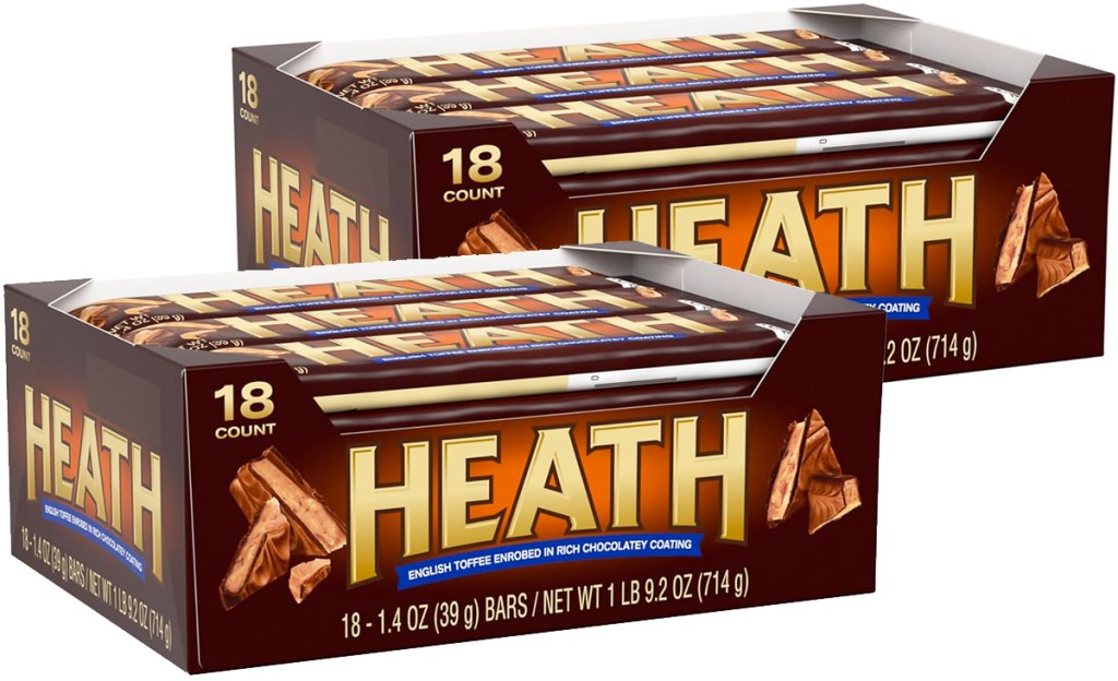 two 18-count boxes of heath candy bars