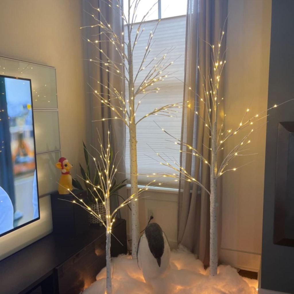 Lighted Birch Tree 3-Pc. Set in living room