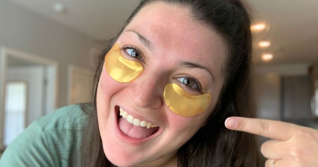 Alli wearing golden glow eye masks