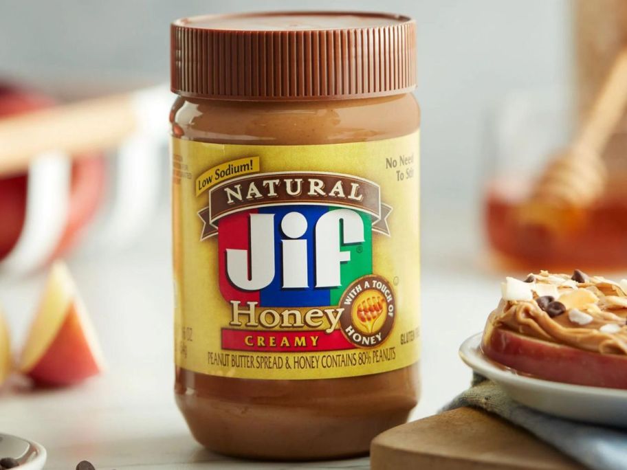 A Jar of Jif Natural Peanut Butter with Honey