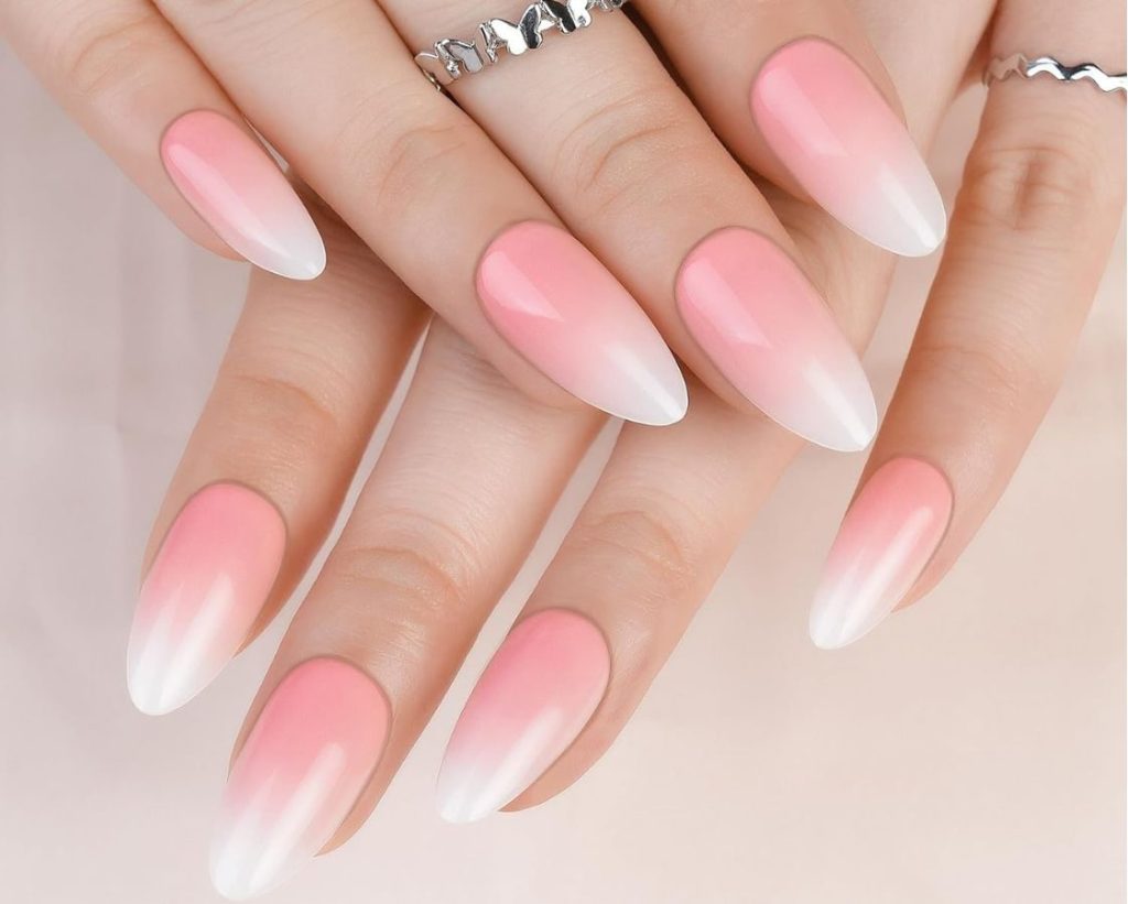 Jofay Pink Gradient White Press On Nails Set