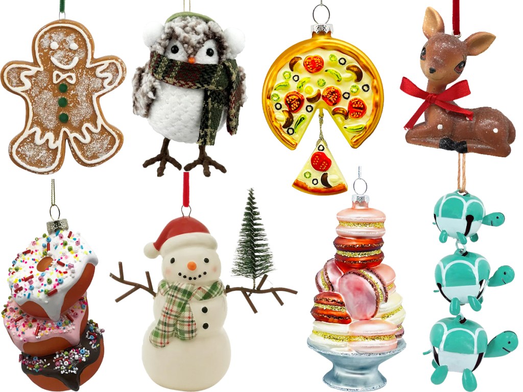 collage of 8 christmas ornaments