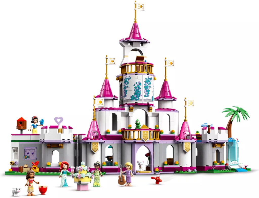 white and pink disney princess castle lego set