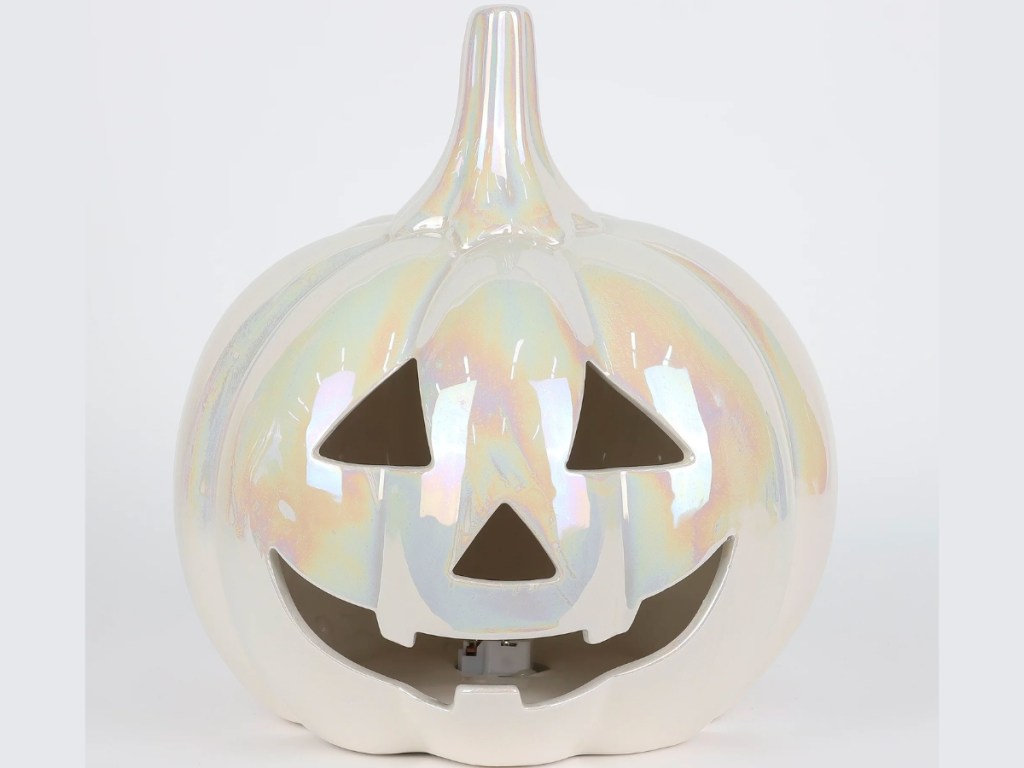 Way to Celebrate Halloween White Ceramic Light-Up Jack O' Lantern