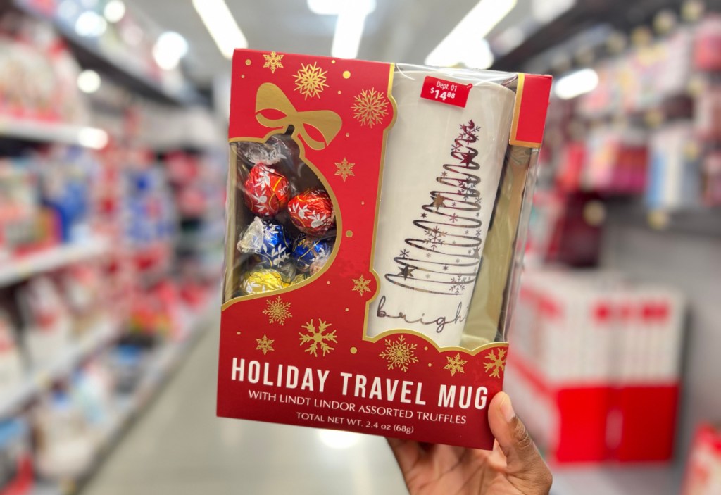 Lindt Holiday travel mug and truffles gift set from Walmart