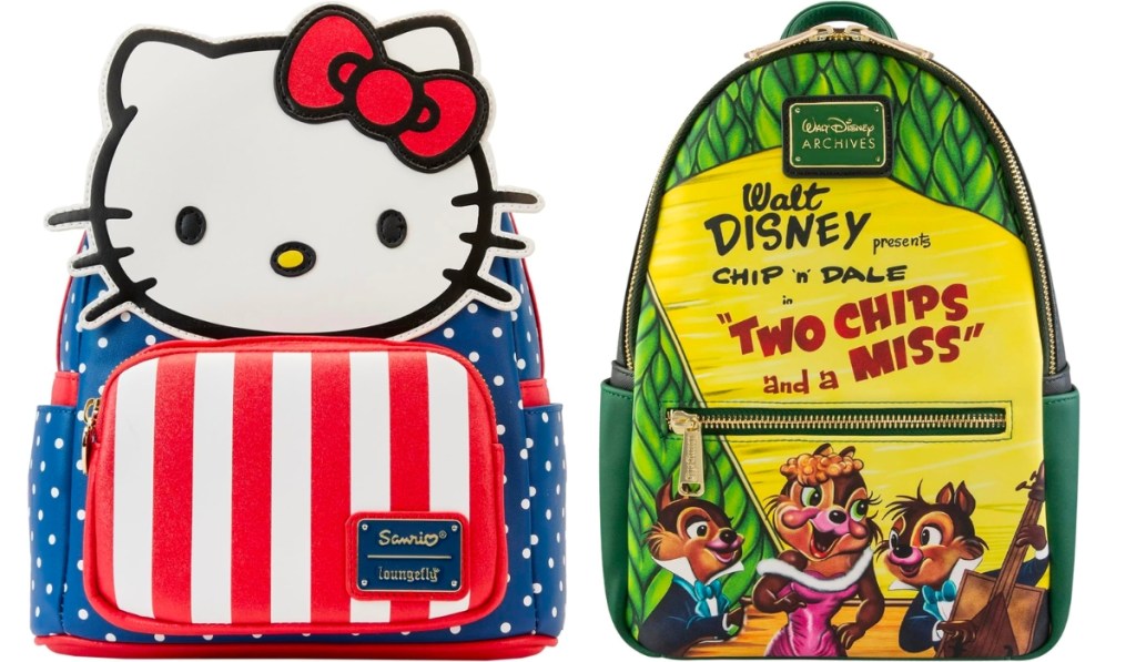 loungefly hello kitty and chip 'n' dale backpacks