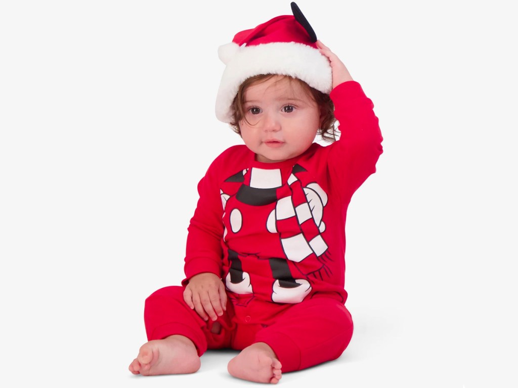 Mickey Mouse Christmas Baby Unisex Coveralls and Hat Set