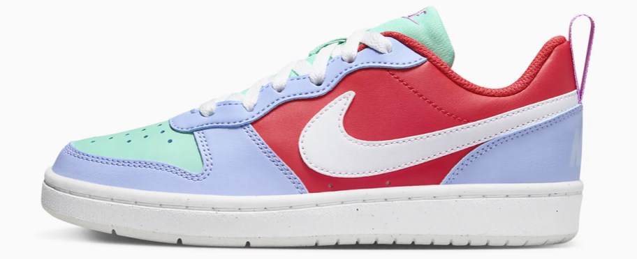 red, blue, and green nike sneaker