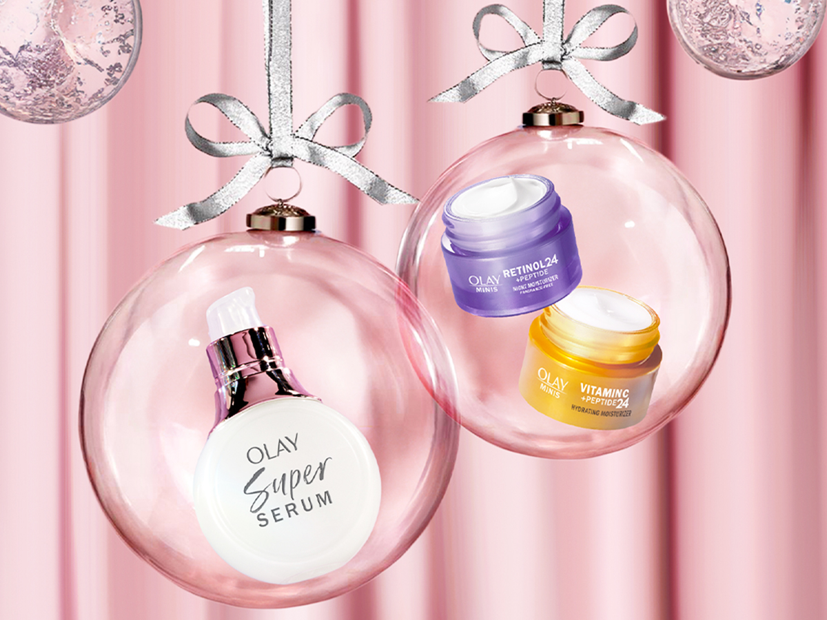 mini olay products inside clear glass ornaments