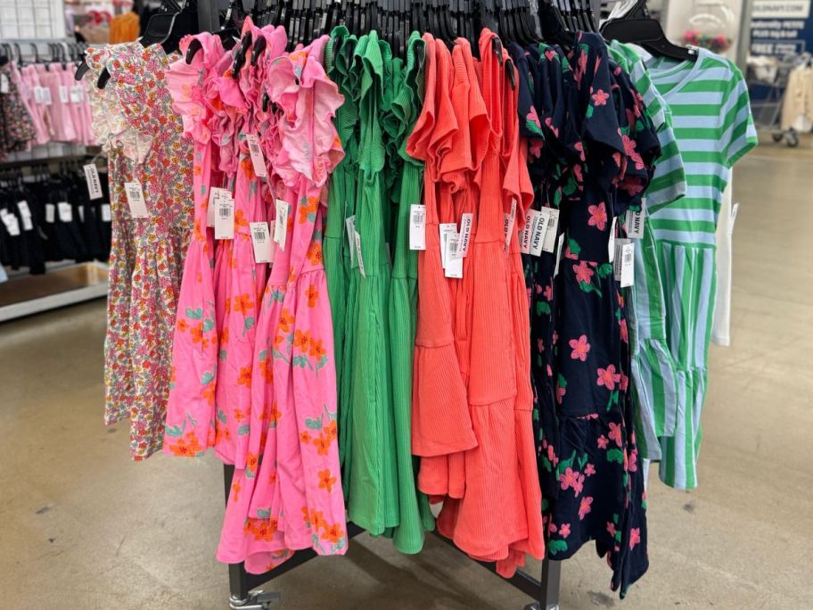 A rack of girls dresses at Old Navy