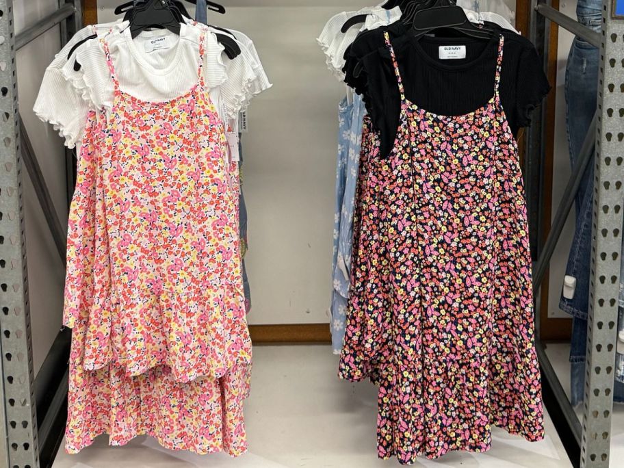 Girls Cami Dress with t-shirt underneath hanging up at Old Navy