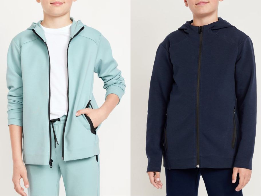 Stock images of two boys wearing Old Navy Boy's Dynamic Fleece Zip-Front Hoodies