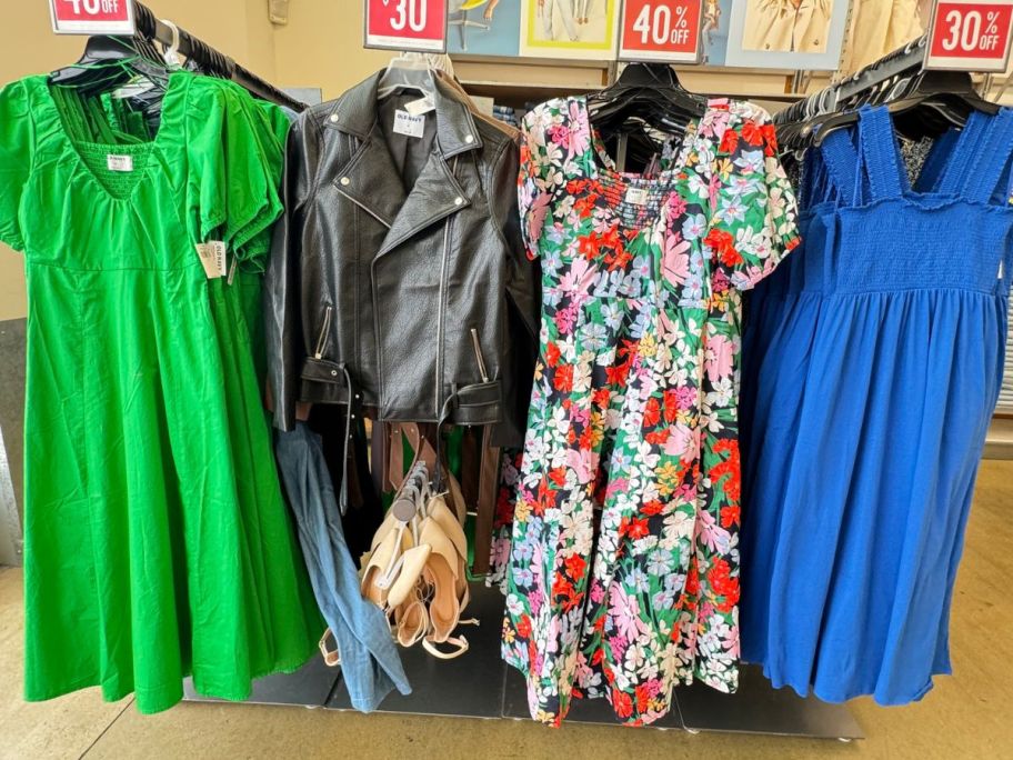 Old Navy Women's Dresses hanging on clothing racks at the store