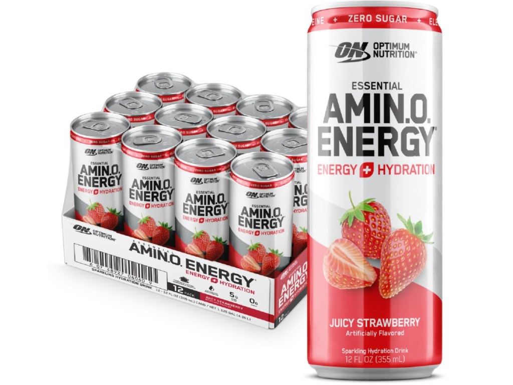 Optimum Nutrition Amino Energy Sparkling Hydration Drink 12 Pack in Juicy Strawberry-2