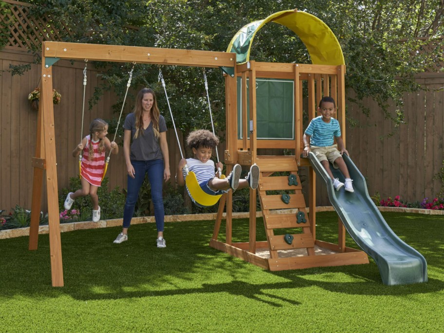 Outdoor playset with swing anf slide