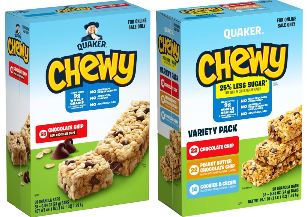 two large boxes of quaker chewy bars