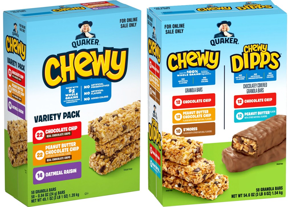 two large variety pack boxes of chewy granola bars