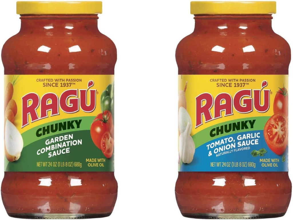 two jars of Ragu pasta sauce