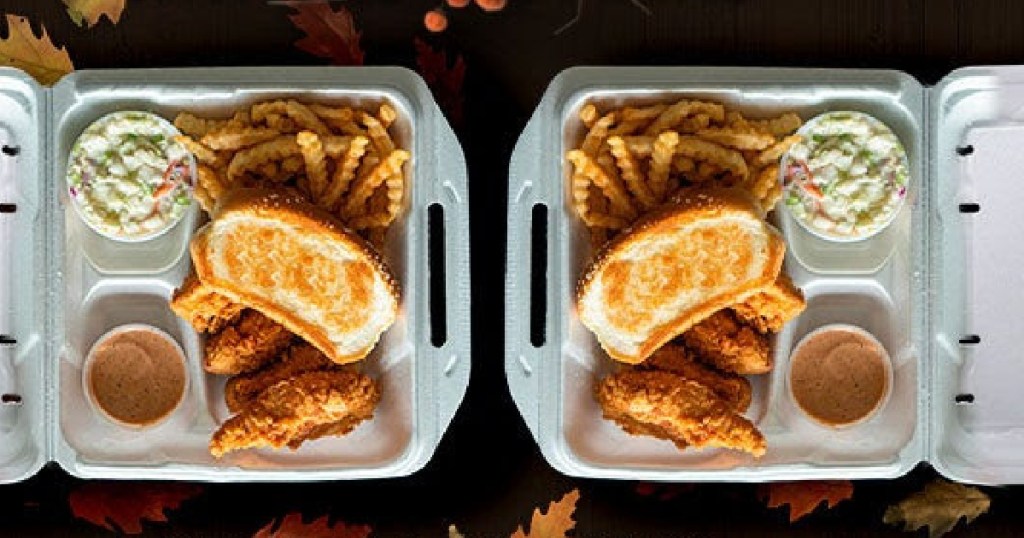 side by side Raising Cane's Box Combo meals in to go containers