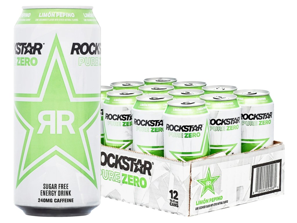 12 pack of Rockstar Pure Zero Sugar Lime Cucumber energy drink