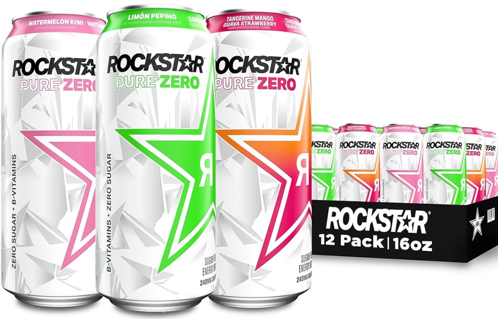 variety pack of Rockstar Pure Zero energy drink cans