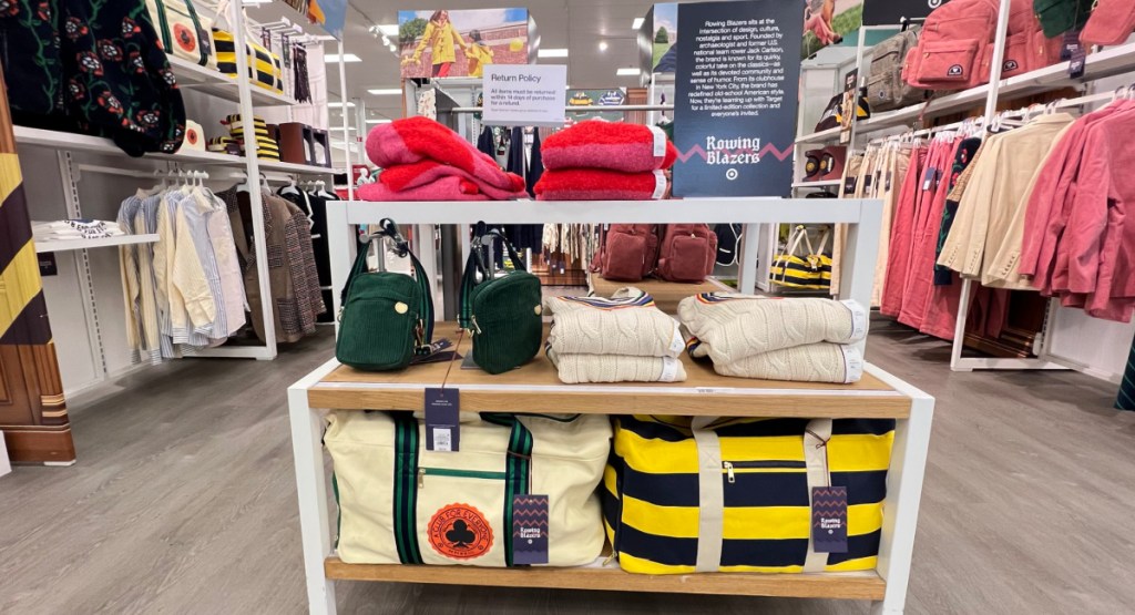Rowing Blazers x Target Collection displayed at the store with rows of items
