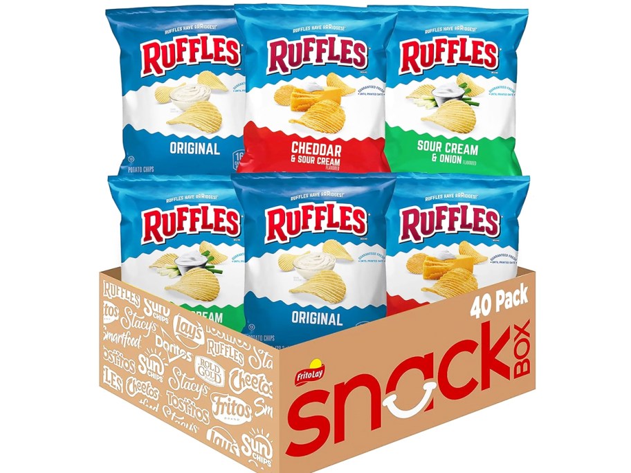 variety of ruffles chips in a cardboard box