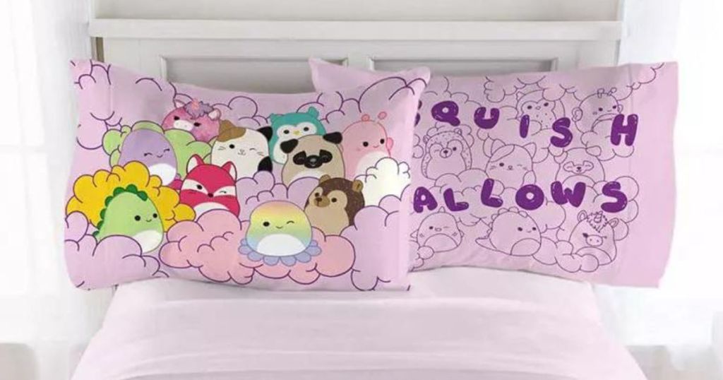 Squishmallow Pillowcases on a bed