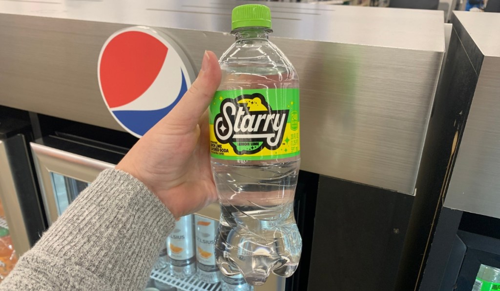 bottle of starry soda with pepsi logo in store