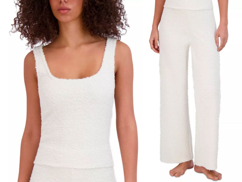 2 models wearing Steve Madden Women's Scoop-Neck Chenille Sleep Tank Top stock image