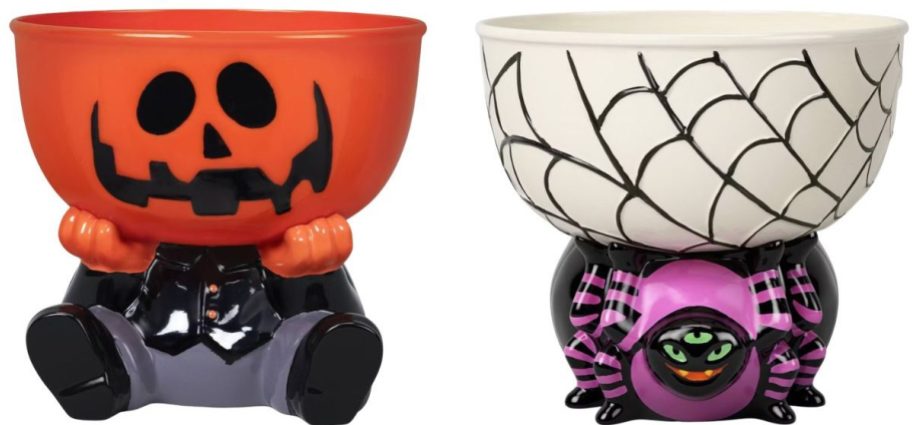 Halloween pumpkin and spider sculpted candy bowls