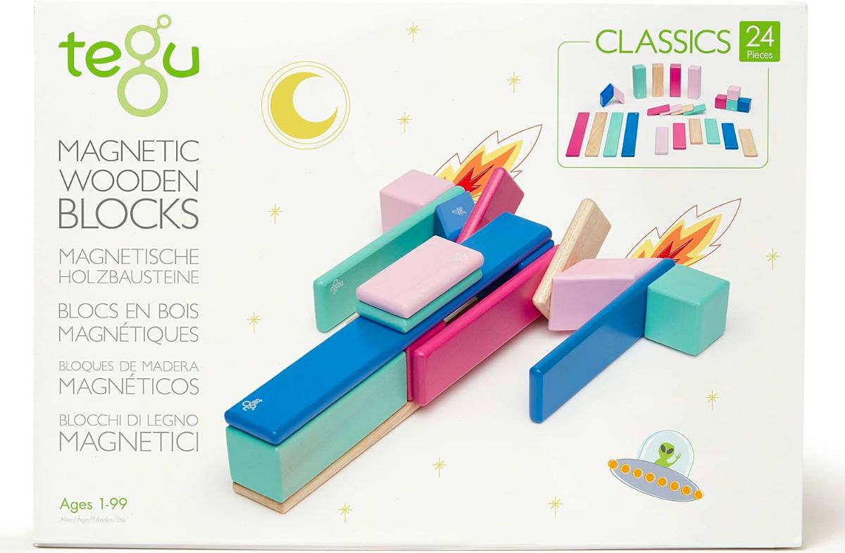 Tegu 24-Piece Magnetic Wooden Block Set in Blossom stock image