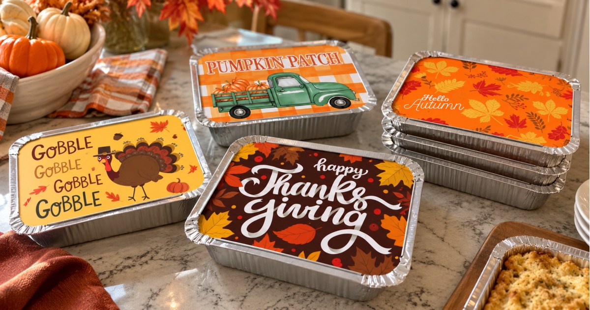 Thanksgiving aluminum pans on kitchen table