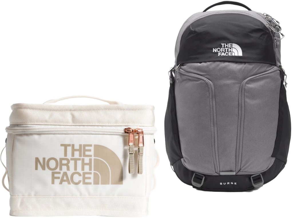 Stock images of The North Face cooler and Surge backpack