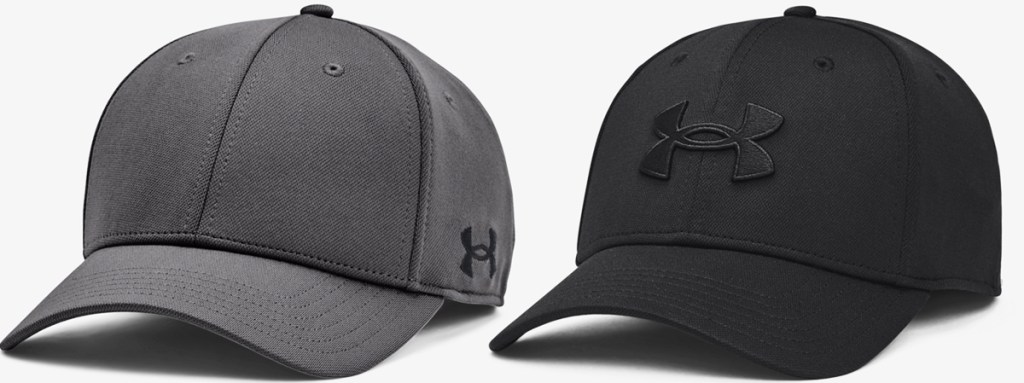 grey and black under armour hats
