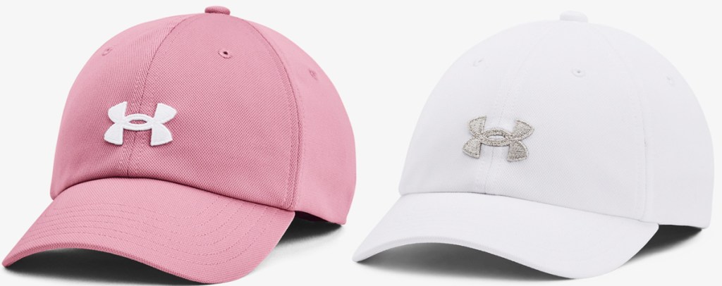 pink and white under armour hats