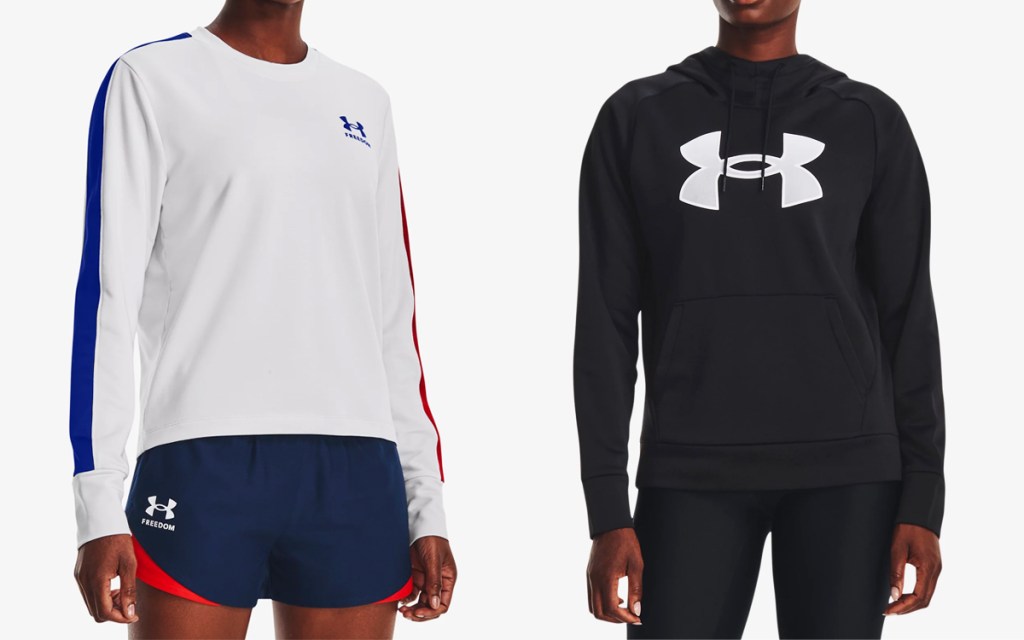 two women in white and black under armour sweatshirts