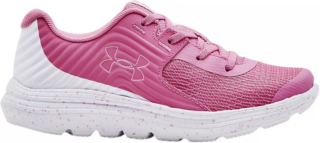 pink and white under armour running shoe