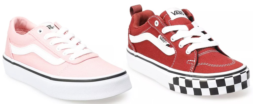 pink and red vans sneakers