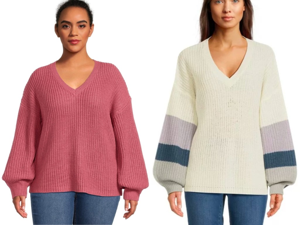 What's Next Women's and Plus V-Neck Shaker Stitch Pullover Sweater