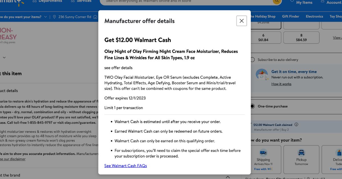 Walmart cash offer info