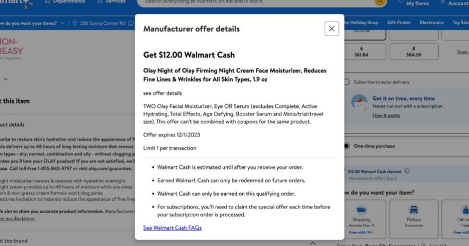 Walmart cash offer info