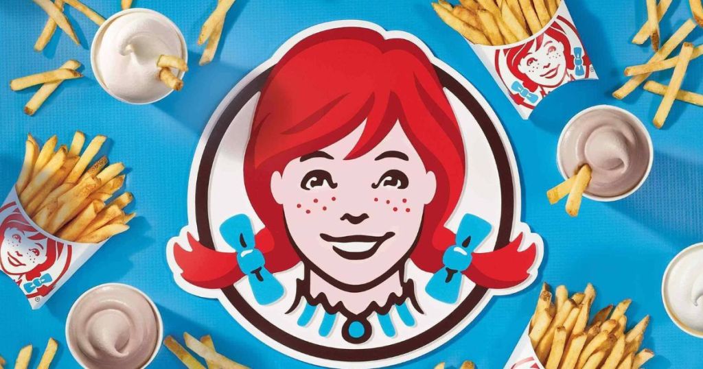 Wendy's Restaurant Image with frosty's and French fries around it 